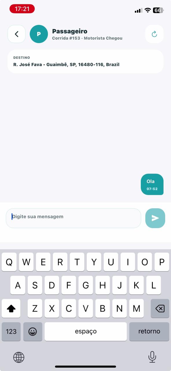 Tela de chat em tempo real no aplicativo